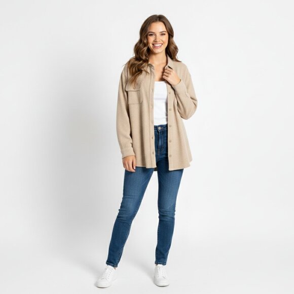 NEW Magellan Outdoors Women's Boyfriend Fit Waffle Knit Shacket - Picture 1 of 5